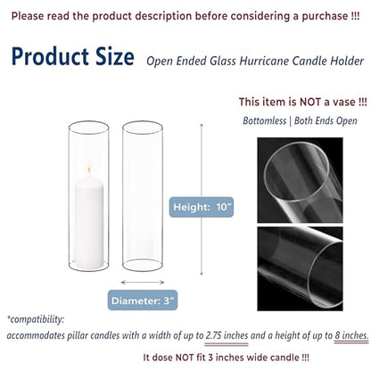 CYS EXCEL 6 PCS (H:10" D:3") Open Ended Glass Hurricane Candleholder Tube Shade Bottomless Candle Chimney Cover - size: 3" wide x 10" tall