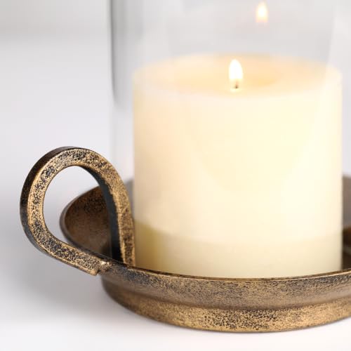 Vintage Cast Iron Hurricane Glass Candle Holder for Pillar Candles Set of 2