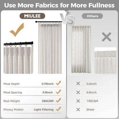 MIULEE 4 Panels Set Pinch Pleated Linen Curtains 96 Inch Long Natural - color: Natural, size: 40"W x 96"L (Pack of 4)