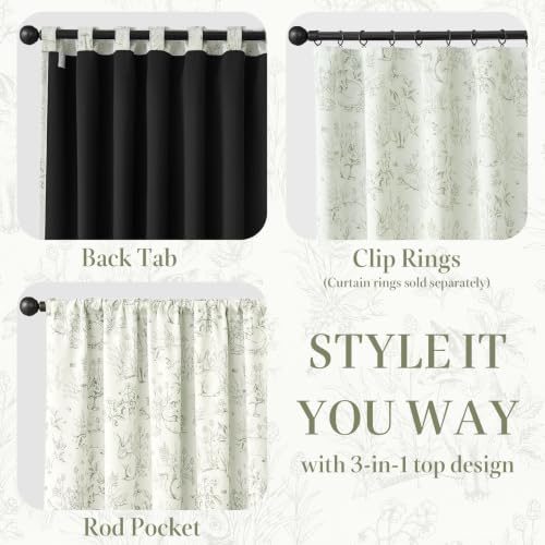 jinchan Green Blackout Curtains 72 Inch Woodland Back Tab 2 Panels - color: Sage Green on Beige, size: 50"W x 72"L (Pack of 2)