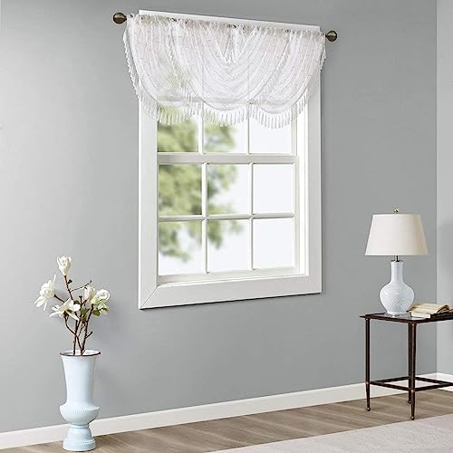 Madison Park Diamond Embroidered Sheer Ascot Valance, 38x46 White - color: White, size: 38"W x 46"L (Pack of 1)