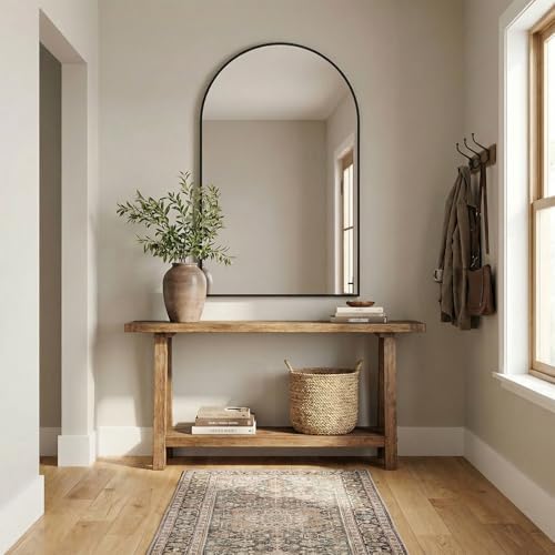 Arched Mirror for Wall, 36x24 Inch Bathroom Vanity Arched Wall Mirror with Metal Frame, Anti-Rust, Tempered Glass, Wall Mounted Mirror for Bedroom, Living Room, Entryway, Black