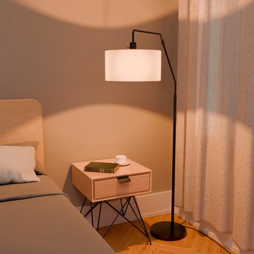 Globe Electric 65" Matte Black Floor Lamp with White Fabric Shade - color: Matte Black, White Shade (65")