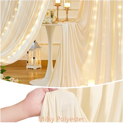 10 x 10 Champagne Backdrop Curtains with Lights String for Party - color: Champagne, size: W5' x H10'(2 panels)