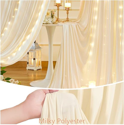 10 x 10 Champagne Backdrop Curtains with Lights String for Party - color: Champagne, size: W5' x H10'(2 panels)