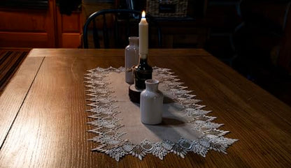 LINENS ART AND THINGS Lace Table Runner Neutral Earth Tones Dresser Scarf Coffee Table Runner Brown Beige (16Wx36L)
