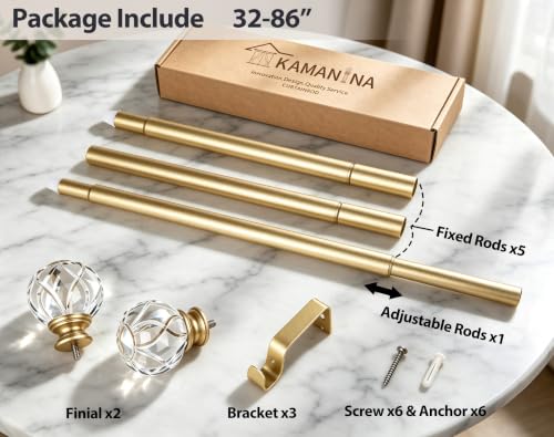 KAMANINA Gold Curtain Rods for Windows 48-84 Inches Heavy Duty Drapery Rod - color: Gold, size: 48-84"