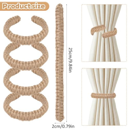 4 Pack Braided Boho Rustic Adjustable Curtain Tiebacks Set