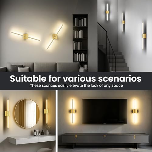 10000mAh Battery Operated Wall Sconces Set of 2, Gold-29Inch - color: Gold