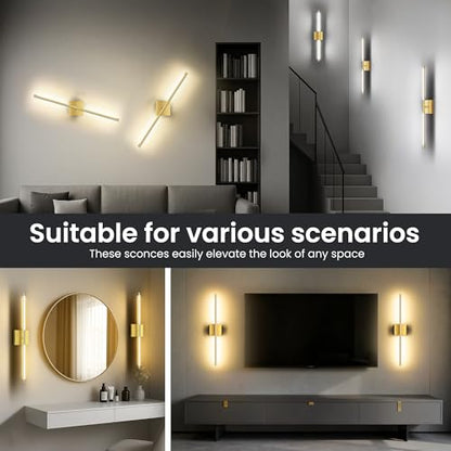 10000mAh Battery Operated Wall Sconces Set of 2, Gold-29Inch - color: Gold