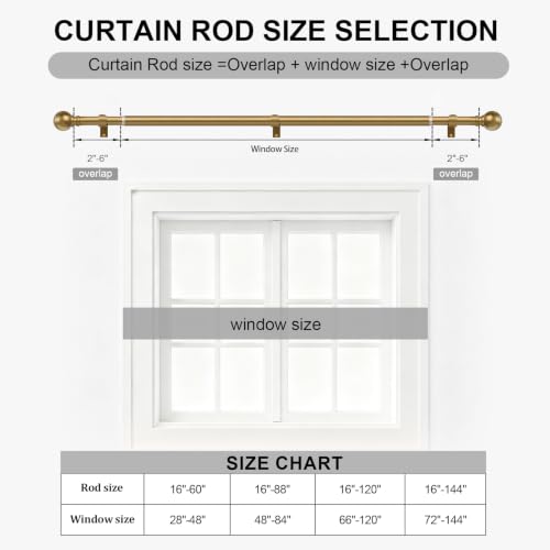Warm Gold Curtain Rods 16-144 Inch Heavy Duty 1 Inch Diameter - color: Brass, size: 16"-144"|1 Pack