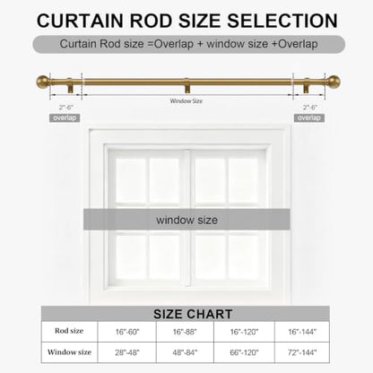 Warm Gold Curtain Rods 16-144 Inch Heavy Duty 1 Inch Diameter - color: Brass, size: 16"-144"|1 Pack
