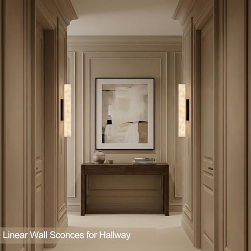 Alabaster Wall Sconce, 20" Matte Black Linear Wall Sconces, 3000K Dimmable Artisan-Cast Alabaster Sconce for Living Room, Modern Wall Lighting for Bathroom, Bedroom, Hallway, 1 Pack, Faux Alabaster - color: Black-20in-1pcs
