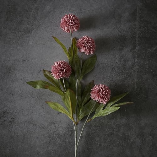 6 Pcs 27"Artificial Pompon Mum Silk Flower Stems for Vase (Warm Pink) - color: Warm Pink