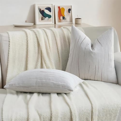 HAUSSY Pack of 2 Chenille Embossed Throw Pillow Covers 18x18 Inch, Crey - color: Grey, size: 18" x 18" (Pack of 2)