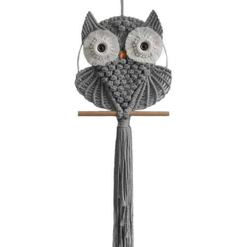 Achart Owl Macrame Wall Hanging-Hand Woven Boho Tapestry-Macrame Wall Decor - color: Grey-S