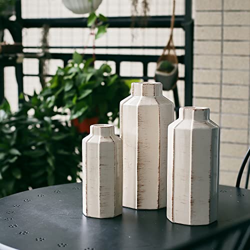 Ceramic Rustic Farmhouse Vase Set of 3,Ice Cracked Glazed Terracotta Vase - color: 18096lms-ec-beige