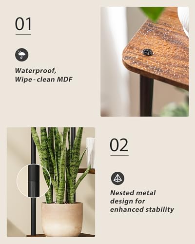 GENTINGBRO Tall Plant Stand Indoor 5 Tiered Plant Shelf - color: Brown Oak 5 Tier