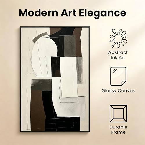 QKF Neutral Geometric 3D Texture Black Aluminum Frame Canvas Wall Art - color: Brown & Black Abstract
