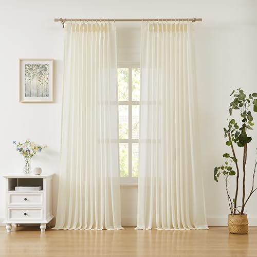 WEST LAKE Extra Long Pinch Pleated Sheer Curtains 108 Inches Length - color: Egret Ivory, size: 58"W x 108"L (Pack of 2)