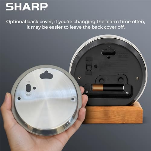 Sharp Silent Sweep Non-Ticking Analog Alarm Desk Metal Clock, Wood Stand
