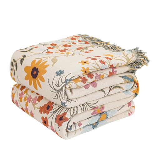 LUTBM Boho Throw Blanket for Bed 60"x80", All Season Cotton Couch Blankets - color: Flower-garden, size: 60"×80"