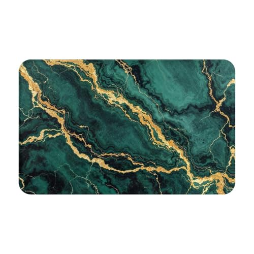 Emerald Green Gold Marble Bath Mat Non-Slip Soft Flannel Bathroom Rugs Washable Bathmat, Carpet Rug Entryway Decor for Tub Shower Room Floor Home Kitchen,31.5x20 in - color: Green Gold Marble, size: 1'8" x 2'8" (Rectangular)