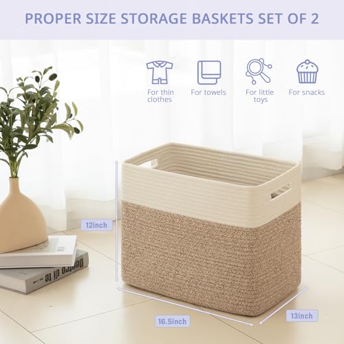 OIAHOMY 2 PACK Tall Storage baskets 42L Blanket Basket Living Room Brown - color: Brown, size: 16.5" x 13" x 12"