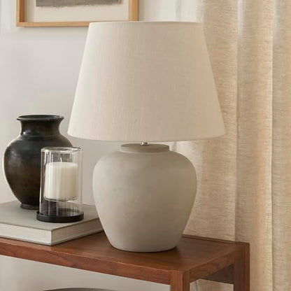 Nourison Home 20" Sand (Light Beige) Neutral Ceramic Table Lamp with Fabric Shade, Bedside Nightstand Lamp for Bedroom, Living Room, Entryway - color: Sand