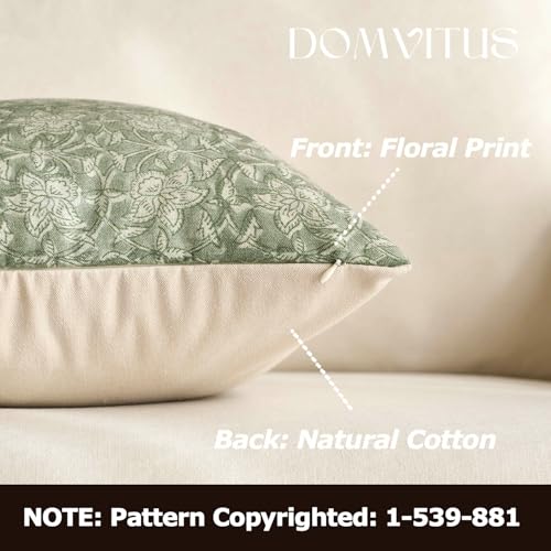 DOMVITUS Floral Pillow Covers 24x24 Throw Pillow Covers Block Print Vintage Decorative Neutral Pillow Cover for Couch Bed Living Room Sage Green 1PC - color: Sage Green, size: 24" x 24" (Pack of 1)