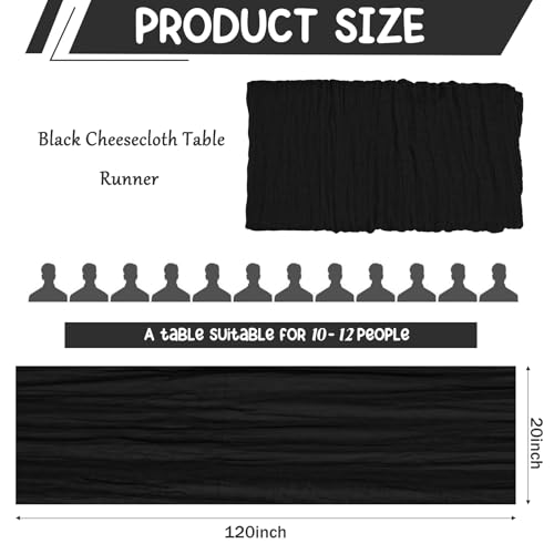 2 Pack 120 Inch Black Cheesecloth Table Runner Boho Rustic Gauze Sheer Romantic 10 FT Long Cheese Cloth Table Runner for Bridal Baby Shower Wedding Party Birthday Holiday Home Easter Decor - color: Black