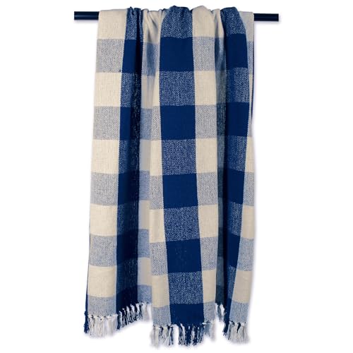 DII Buffalo Check Collection Rustic Farmhouse Throw Blanket with Tassles, 50x60, Navy/Off-White - color: Navy/Off-white, size: 50x60"