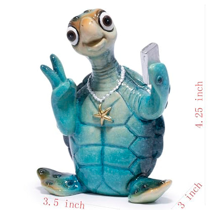Hodao Sea Turtle Figurine, Selfie Ocean Turtle Coastal Summer Decor - color: Blue-1