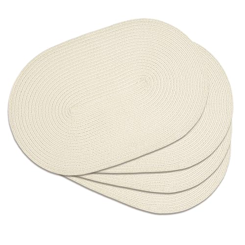 Placemats Set of 4, Woven Oval Braided Dining Table Mats(Cream White) - color: Solid Beige White, size: 4 pcs