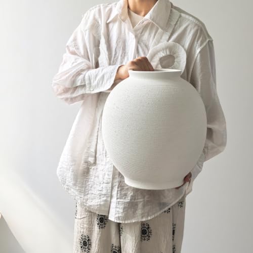 Extra Large White Ceramic Vase, 12.5" H Sandstone White - color: White-13", size: 13"-Oval