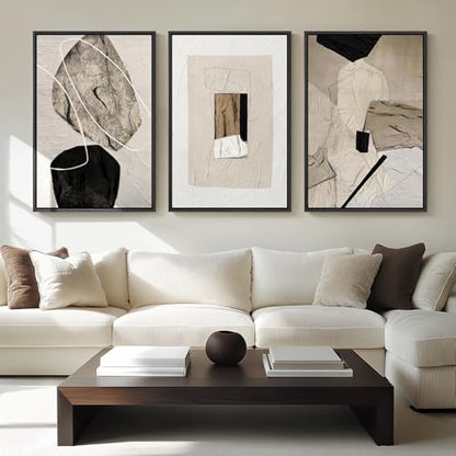 Large Framed Neutral Abstract Wall Art for Living Room,Set of 3, 24x36 In - color: Neutral, size: 24" W x 36" H x 3pcs