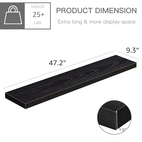 QEEIG Extra Long Floating Shelves for Wall (Black, Set of 2, 47.2") - color: B. Black, size: 47.2"