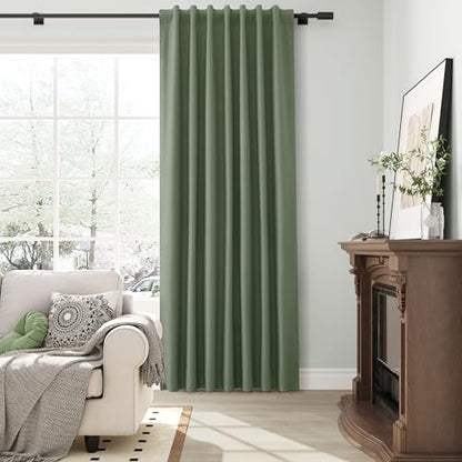 Olive Green 100% Blackout Linen Textured Curtains 92 Inches Long 2 Panels Set Room Darkening Curtains for Bedroom Living Room Back Tab Hook Belt Insulated Thermal Noise Reduction Window Drapes 52x92 - color: Olive Green, size: 52"W x 92"L (Pack of 2)