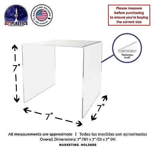 Marketing Holders 2 Pack Lucite Riser Showcase Stand 7" Platform Pedestal One Piece Reusable Fixture for Counter or Tabletops Clear Acrylic Retail Store Products - size: 7"W x 7"H
