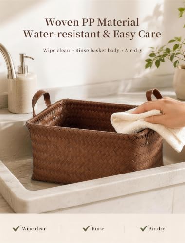 Wicker Storage Baskets, 4 Pack Woven Baskets for Shelves, Brown - color: Rectangle Brown