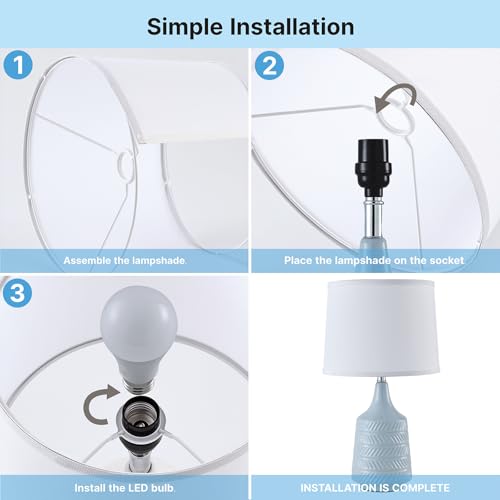 Sky Blue Ceramic Table Lamps Set of 2, 18.5" Modern Bedside Lamps for Night Stands, Classic Small Lamps for Living Room End Tables, Farmhouse Boho Lamp for Bedroom Office, LED Bulbs Included - color: Sky Blue
