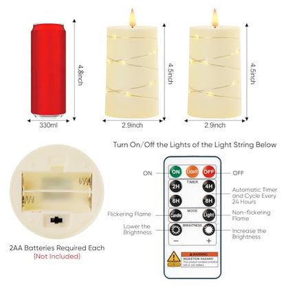 Raycare Ivory Battery Operated Flameless Pillar Candles with Remote Timer - color: 2pc-Ivory