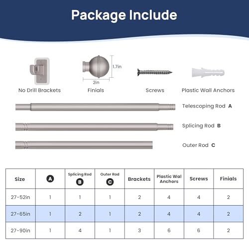 ENJOYBASICS Curtain Rods No Drilling for Renter, 28-60" Adjustable, Nickel - color: Nickel, size: 27-65"