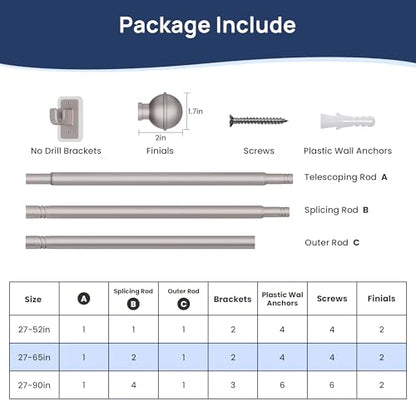ENJOYBASICS Curtain Rods No Drilling for Renter, 28-60" Adjustable, Nickel - color: Nickel, size: 27-65"