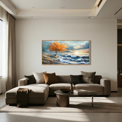 imjiayu Large Ocean Wall Art, Coastal Canvas Painting with Tree and Waves - color: Seaside Tree, size: 48"L x 24"W