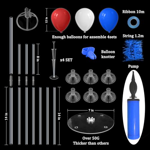 ZJDHPTY 4Set Red White and Blue Balloon Stand Patriotic Decorations - color: Red Blue White 4
