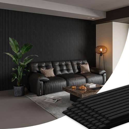 SMARTSTANDARD 4 Pack 105.9" x 12.6" Wood Slat Wall Panels, Matte Black - color: Matte Black, size: 106" x 50.4"