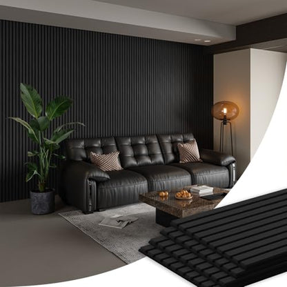 SMARTSTANDARD 4 Pack 105.9" x 12.6" Wood Slat Wall Panels, Matte Black - color: Matte Black, size: 106" x 50.4"