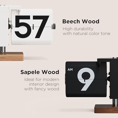 mooas Classic Modern Wood Big Flip Desk Clock (White) - color: Big Wood White