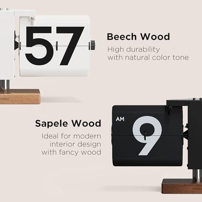 mooas Classic Modern Wood Big Flip Desk Clock (White) - color: Big Wood White